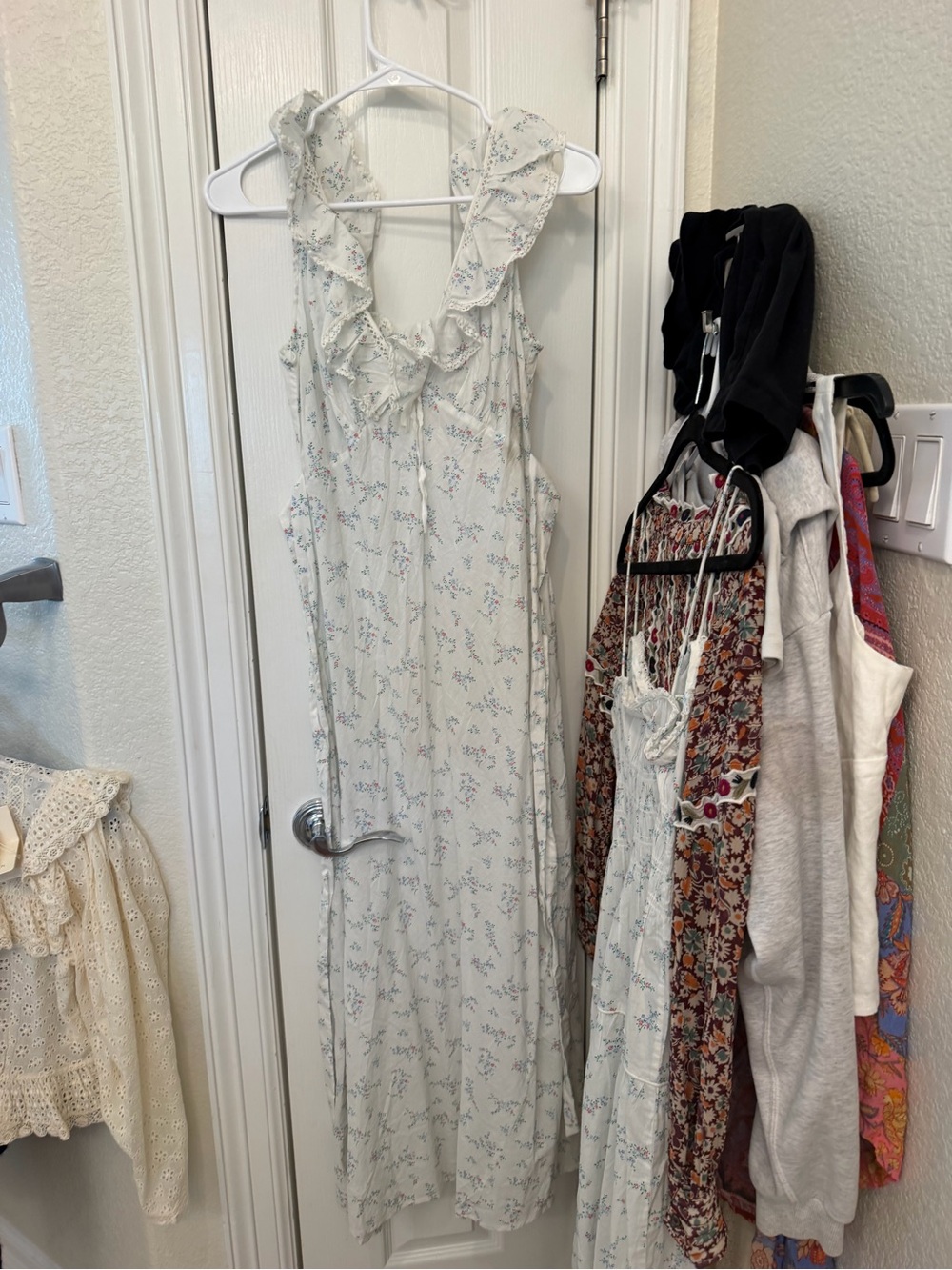 Doen Pale Blue Floral Ruffle Maxi Dress